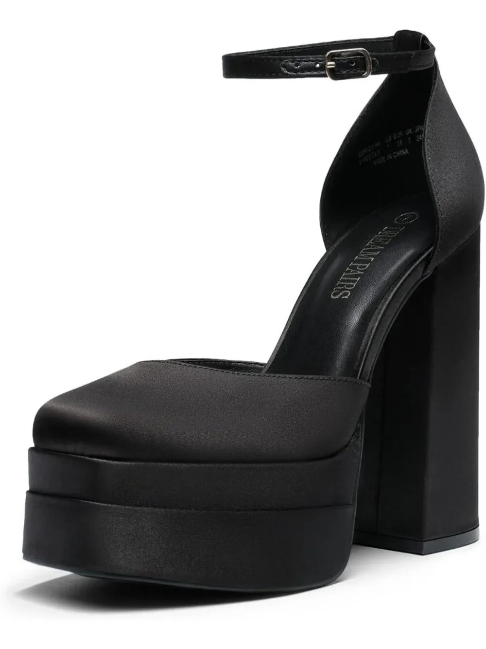 Dream Pairs Women's Black Satin Square Closed Toe Ankle Strap High Platform Heel